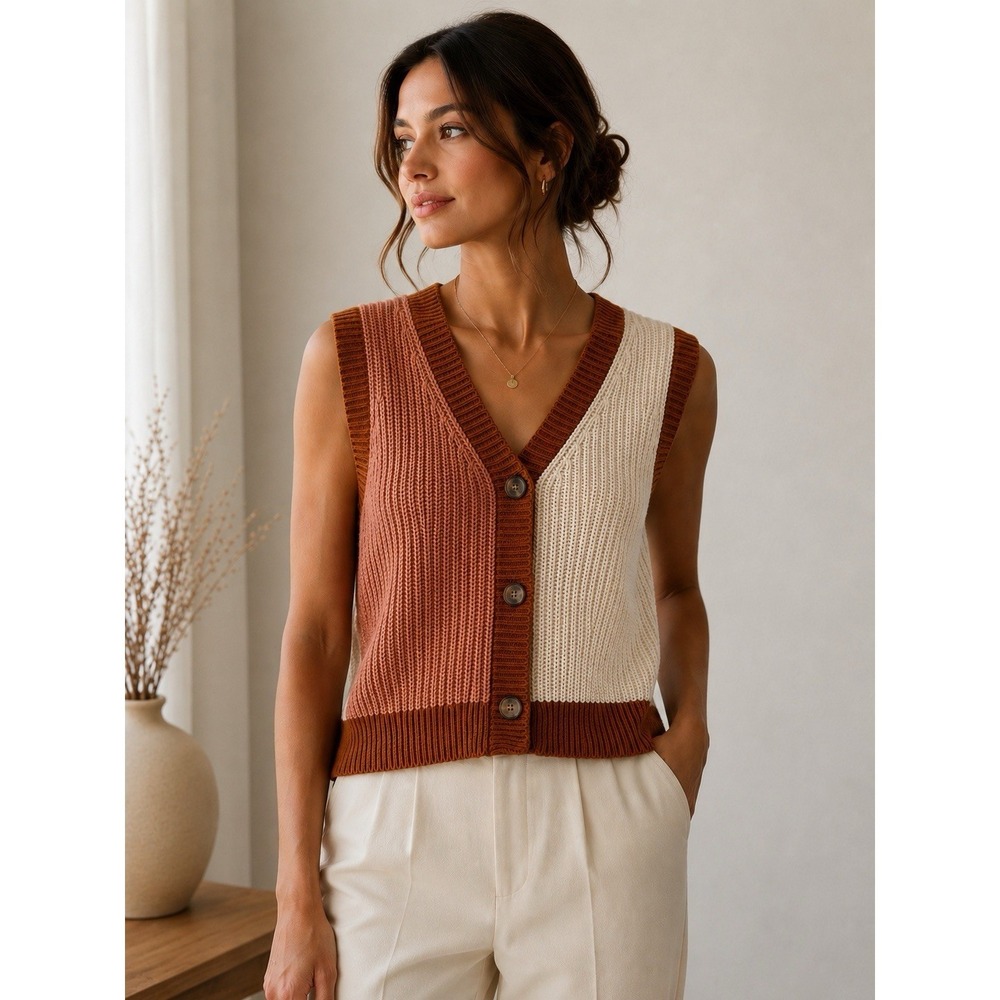 American Eagle Colorblock Sweater Vest Cottagecore Preppy Academia Minimalist XS